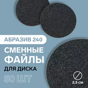 Сменный файл для диска, абразивность 240, d2,5 см, фасовка 50 шт, цвет чёрный