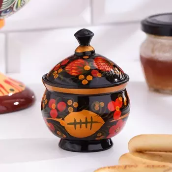 Солонка «Ягодка», малая, с крышкой, 76 см, хохлома