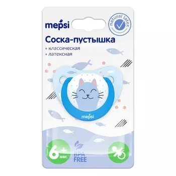 Соска - пустышка латексная MEPSI классическая, 6+ мес., «Котик»