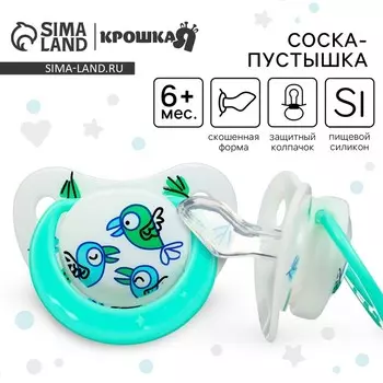 Соска - пустышка ортодонтическая Крошка Я «Птички», от 6 мес., зеленый
