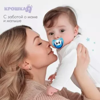 Соска - пустышка силиконовая ортодонтическая «Панда», от 3 мес., цвет голубой