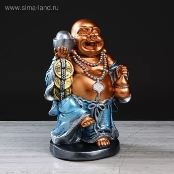 Статуэтка "Хотэй с монетами", бронза, цветная, гипс, 31 см