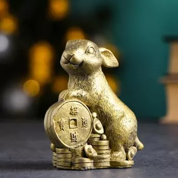 Фигура "Кролик на деньгах" состаренное золото, 9х8х5см