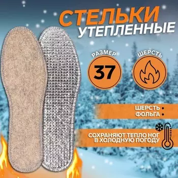 Стельки для обуви, утеплённые, двухслойные, фольгированные, окантовка, р-р RU 35 (р-р Пр-ля 37), 23.5 см, пара, серые