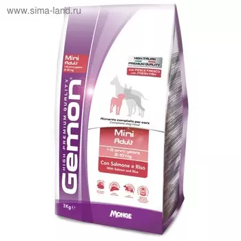 Сухой корм Gemon Dog Mini для взрослых собак мелких пород, лосось/рис, 3 кг.