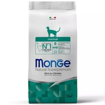 Сухой корм Monge Cat Hairball для кошек, для выведения шерсти, 1,5 кг