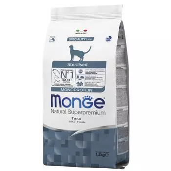 Сухой корм Monge Cat Speciality Line Monoprotein Sterilised для кошек, форель, 1,5 кг