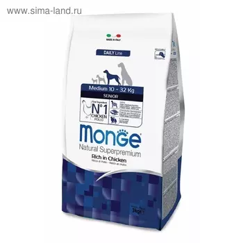 Сухой корм Monge Dog Medium для пожилых собак средних пород, курица, 3 кг.