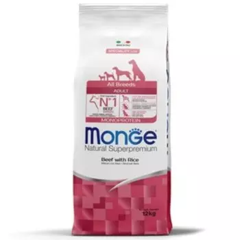 Сухой корм Monge Dog Monoprotein All Breeds для собак всех пород, говядина/рис, 12 кг