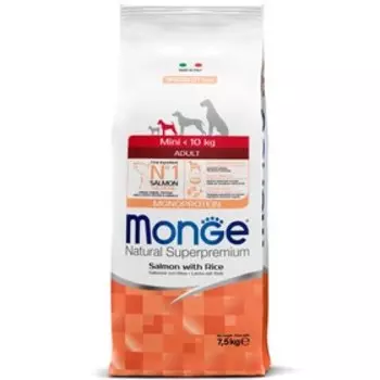 Сухой корм Monge Dog Speciality Mini для собак мелких пород, лосось/рис, 7,5 кг.