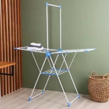 Сушилка для белья напольная с перекладиной 126×49×200 см, рабочая длина 10 м, нержавеющая сталь, цвет МИКС