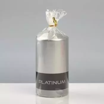 Свеча - цилиндр лакированная, "Platinum", 7×13 см, серебряный металлик