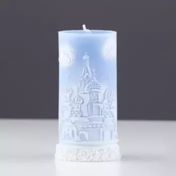 Свеча-цилиндр «С Рождеством!», новогодняя, 4.710 см, голубая