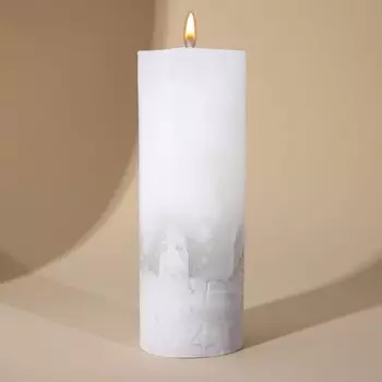 Свеча интерьерная, белая с бетоном, столбик, 14 х 5 см