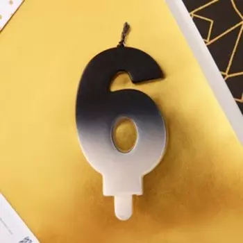 Свеча в торт, цвет черно-белый, "6"