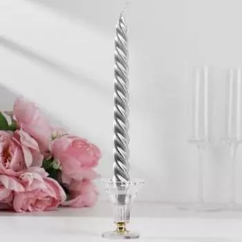 Свеча витая, 2,3х 24,5 см, серебряная