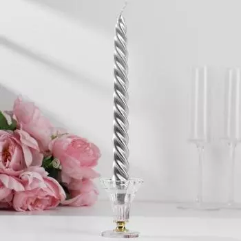 Свеча витая, 2,3х 24,5 см, серебряная