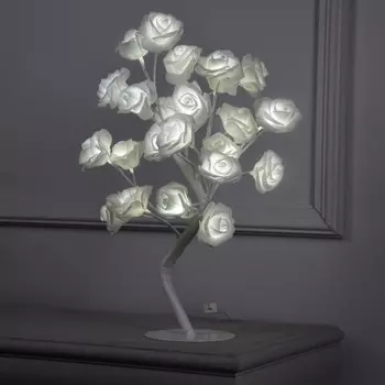 Светодиодный куст «Розы белые» 45 см, 24 LED, постоянное свечение, 220 В, свечение белое