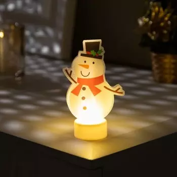 Световая картинка на подставке «Снеговик», 11 см, 1 LED, от батареек, свечение тёплое белое