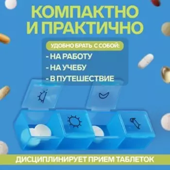 Таблетница, 9.72.71.7 см, 4 секции, МИКС