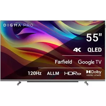 Телевизор Digma Pro 55L, 55",38402160, QLED, DVB-T2/C/S2, HDMI3, USB2, SmartTV, чёрно-серый