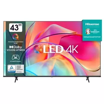 Телевизор Hisense 43E7KQ, 43", 38402160, DVB-T2/C/S2, HDMI3, USB2, Smart TV, чёрный