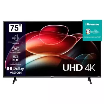 Телевизор Hisense 75A6K, 75", 38402160, DVB-T2/C/S2, HDMI3, USB2, Smart TV, чёрный