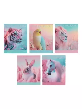 Тетрадь 96л кл Hatber "Pastel Animals", пласт обл с печатью, 60-65г/м 5В МИКС
