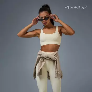 Топ спортивный в рубчик женский ONLYTOP, размер M, бежевый