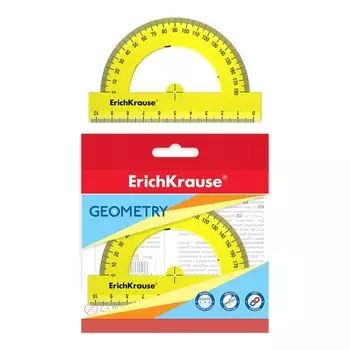 Транспортир 180°/10 см ErichKrause Neon, пластиковый, жёлтый