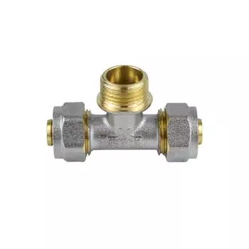 Тройник Aquasfera 7014-01, обжимной, 16 мм x 1/2" x 16 мм, наружная резьба, латунь