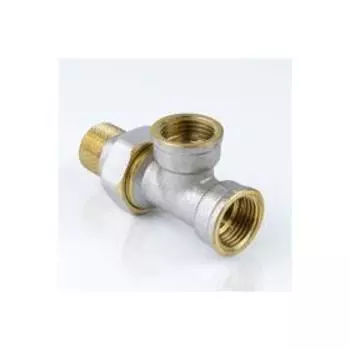 Тройник Aquasfera 9030-01, 1/2", внутренняя резьба, накидная гайка, никелированная латунь