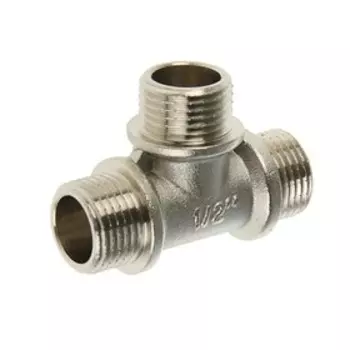 Тройник Valtec, 1/2", наружная резьба, никелированная латунь