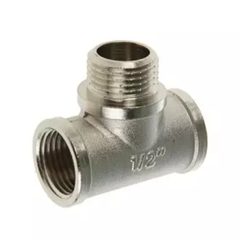 Тройник Valtec, 1/2", внутренняя/наружная/внутренняя резьба, никелированная латунь