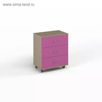 Тумба ДМ-Т-4-7, 600х500х691 мм, 3 ящика, на колесах, ясень шимо, фуксия