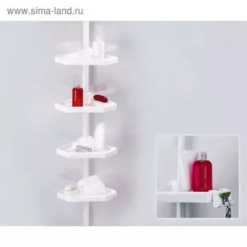 Угловая полка, телескопическая пластиковая трубка, 4 полки, 2 крючка