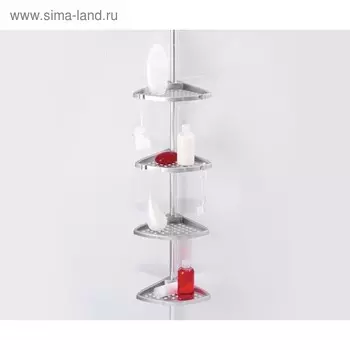 Угловая полка, телескопическая стальная трубка, 135-250 см, 4 полки, 21 х 21 см, матово-серая