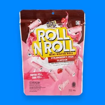 Вафельные роллы Iyes Roll N Roll Mini со вкусом клубники со сливками, 40 г