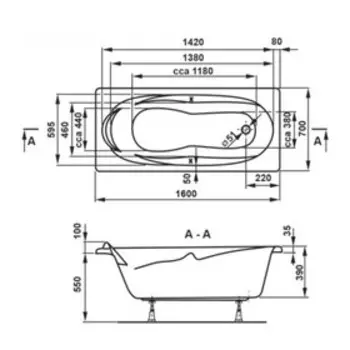 Ванна акриловая VAGNERPLAST KLEOPATRA VPBA167KLE2X-04, 160 х 70 см, без каркаса