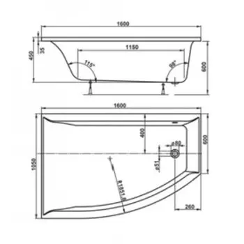 Ванна акриловая VAGNERPLAST VERONELA OFFSET VРBA160VEA3LX-04, 160х105 см, без каркаса, левая 93519