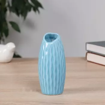 Ваза «Теган», бочка скос, 12.55 см, керамика, голубая