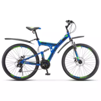 Велосипед 27,5" Stels Focus MD, V010, цвет синий/неоновый-зеленый, размер рамы 19"