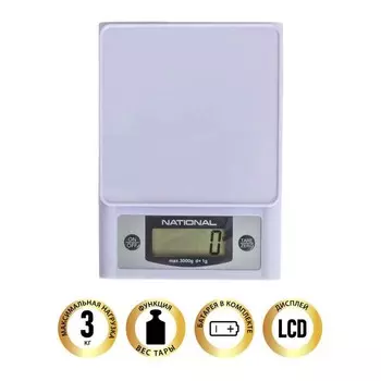 Весы кухонные National NB-BS1107K, электронные, до 3 кг, цвет белый