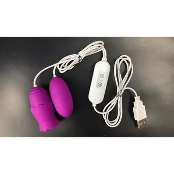 Виброяйца с насадкой для сосков и клитора, 12 режимов, USB, силикон, фиолетовый