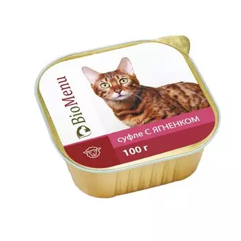 Влажный корм BioMenu для кошек, суфле с ягненком, 100 г