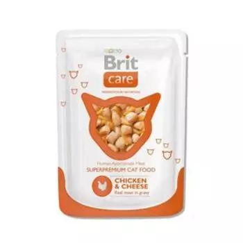 Влажный корм Brit Care для кошек, курица и сыр, пауч 80г