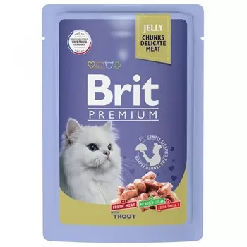 Влажный корм Brit Premium для кошек, форель в желе, пауч, 85 г