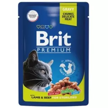 Влажный корм Brit Premium для стерилизованных кошек, ягненок и говядина в соусе, пауч, 85 г 938381
