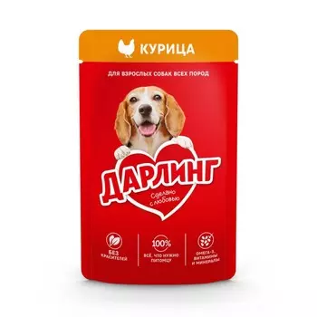 Влажный корм DARLING для собак, курица в подливе, пауч, 75 г