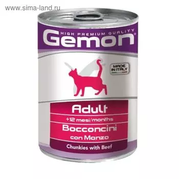 Влажный корм Gemon Cat для кошек, кусочки говядины, ж/б, 415 г